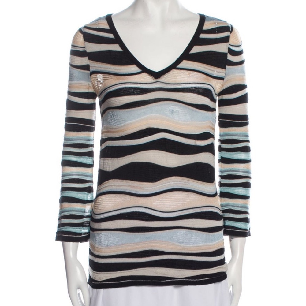 M Missoni Striped V-Neck Long Sleeve Top